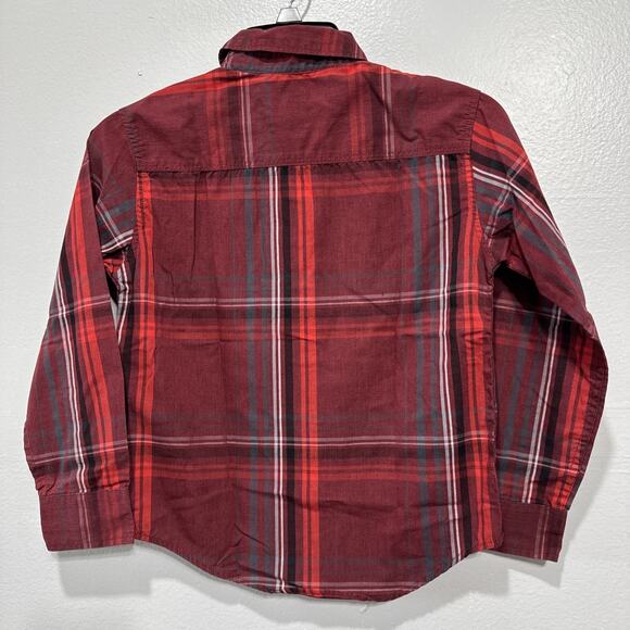 CALVIN KLEIN Jeans Boys Plaid Button up Shirt Long Sleeve Small 8 Red Gray - Picture 2 of 8